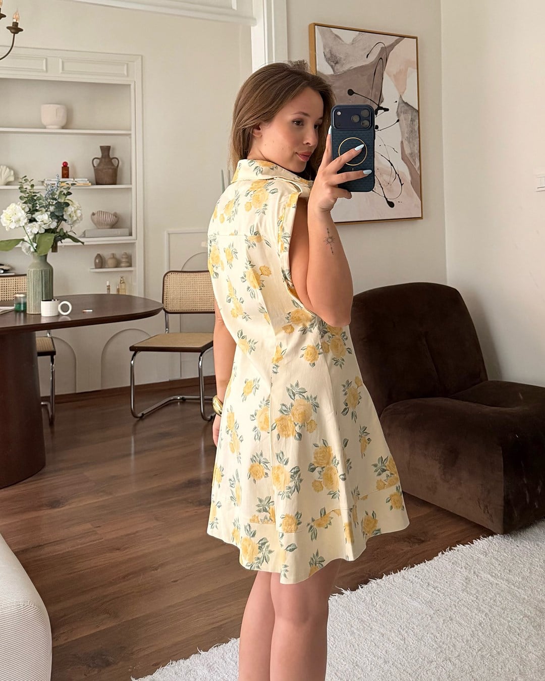 Sarı Çiçekli Mini Elbise