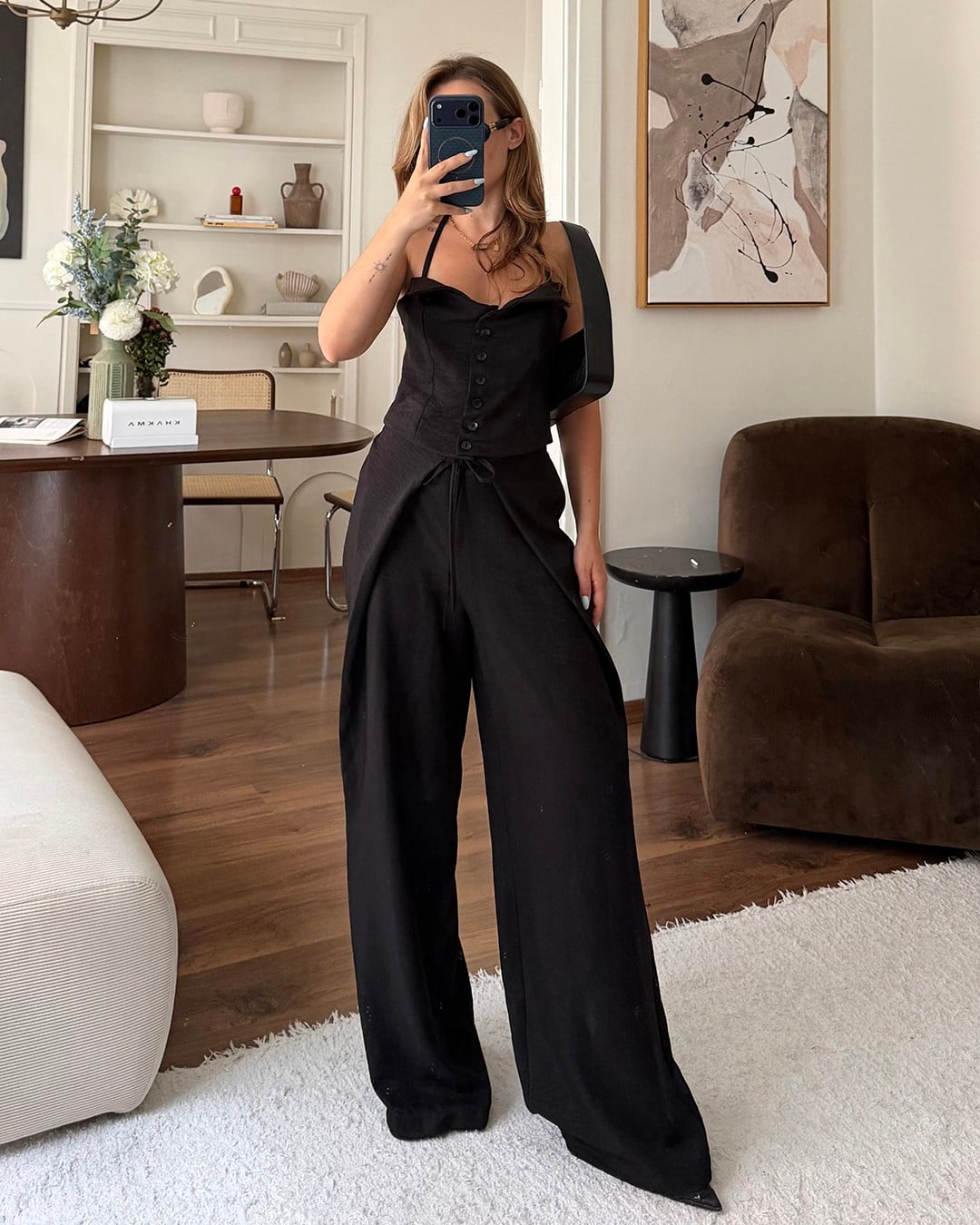 Siyah Askılı Büstiyer Pantolon Takım