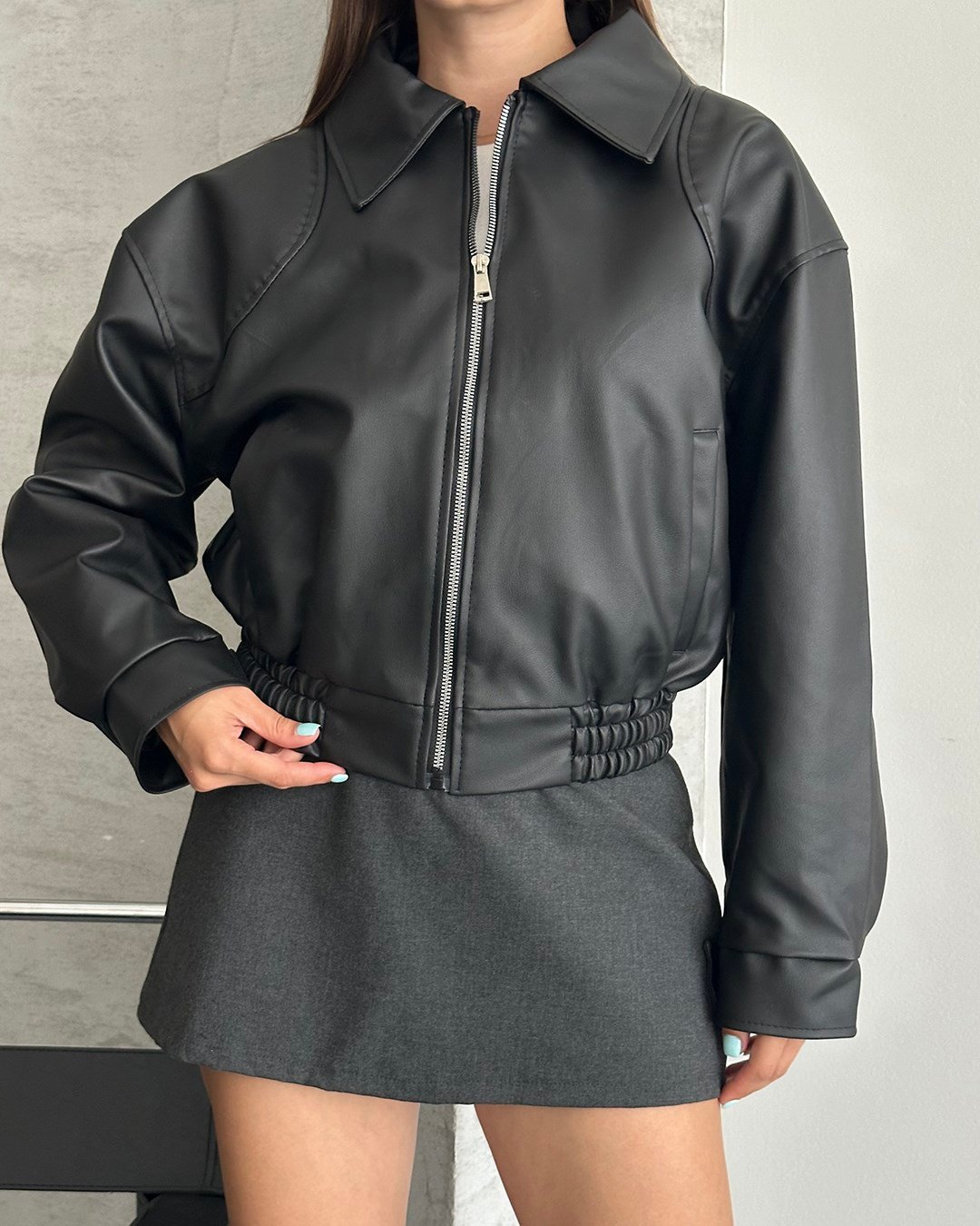 Siyah Deri Bomber Ceket