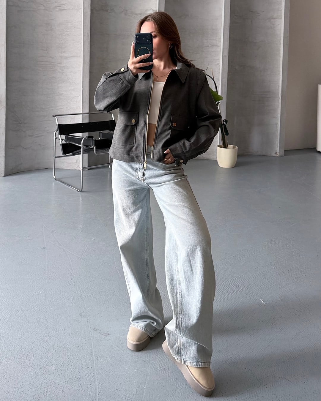 Torba Cepli Gri Bomber Ceket