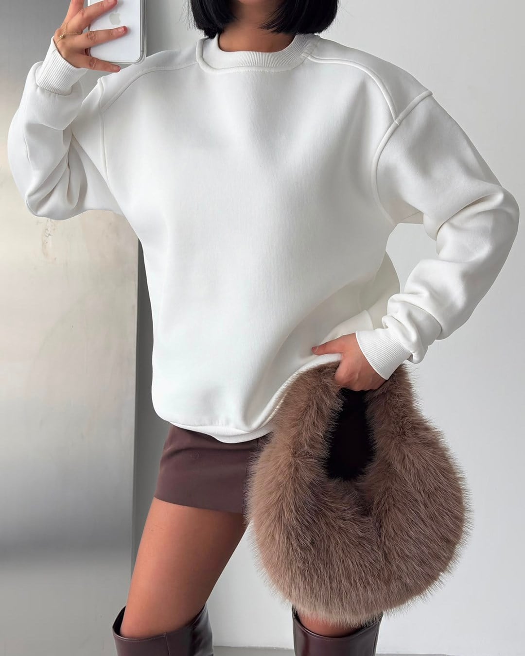 Unisex Düz Beyaz Sweatshirt