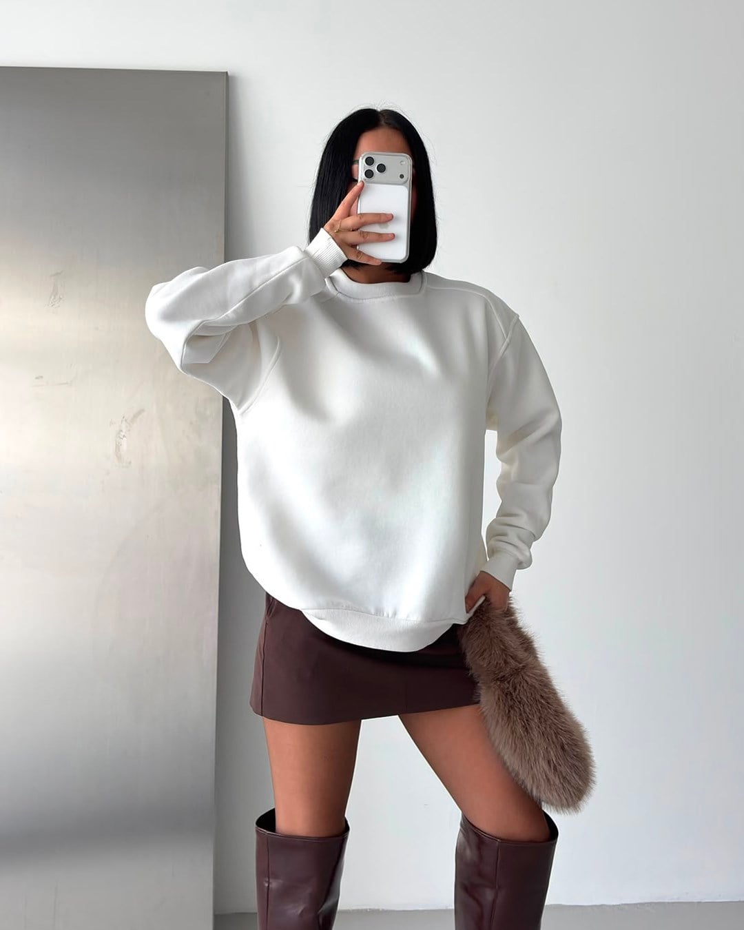 Unisex Düz Beyaz Sweatshirt