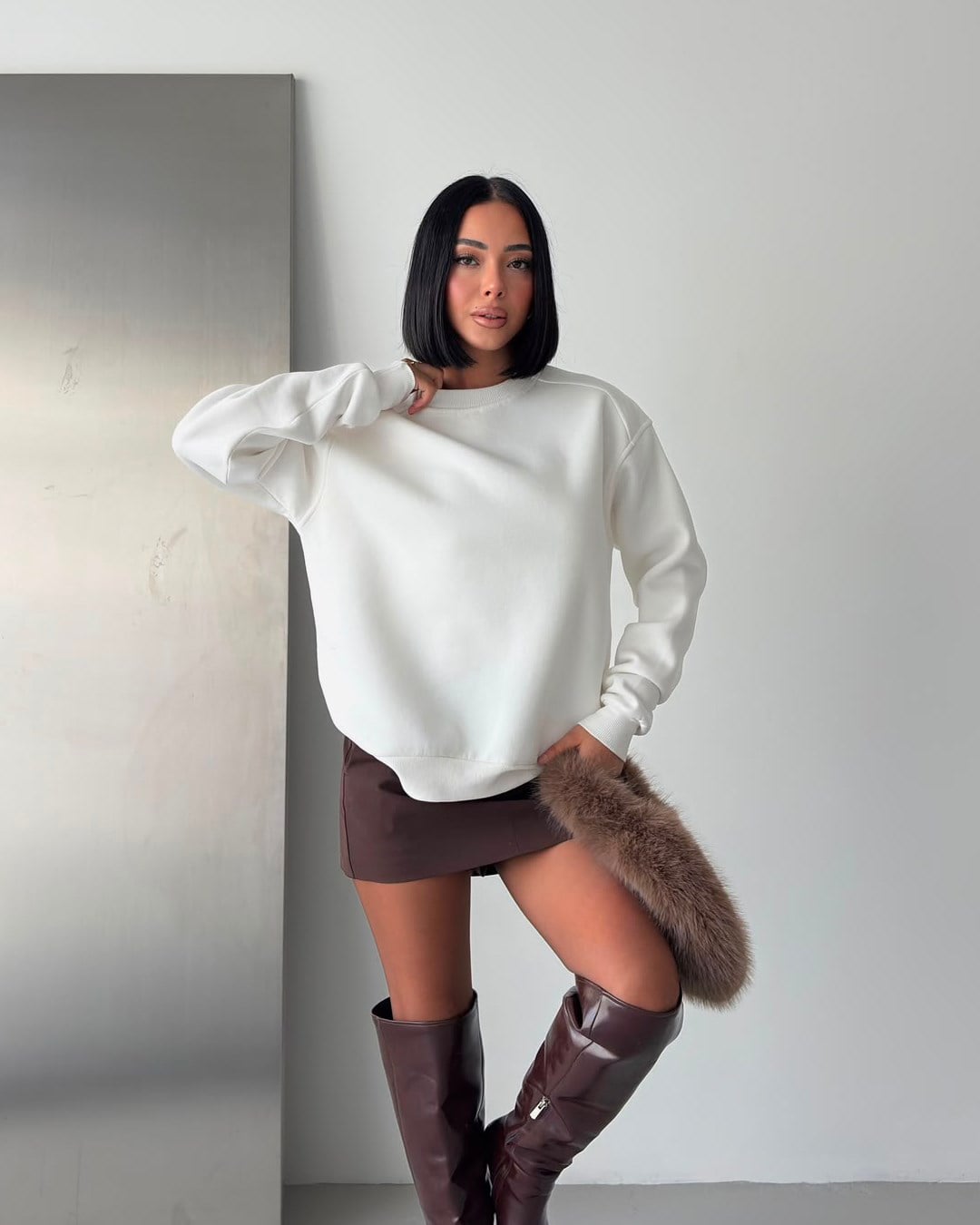 Unisex Düz Beyaz Sweatshirt