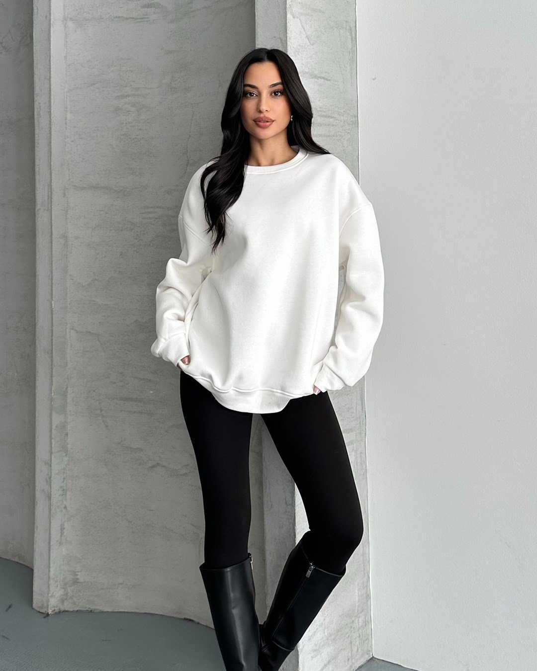 Unisex Düz Beyaz Sweatshirt