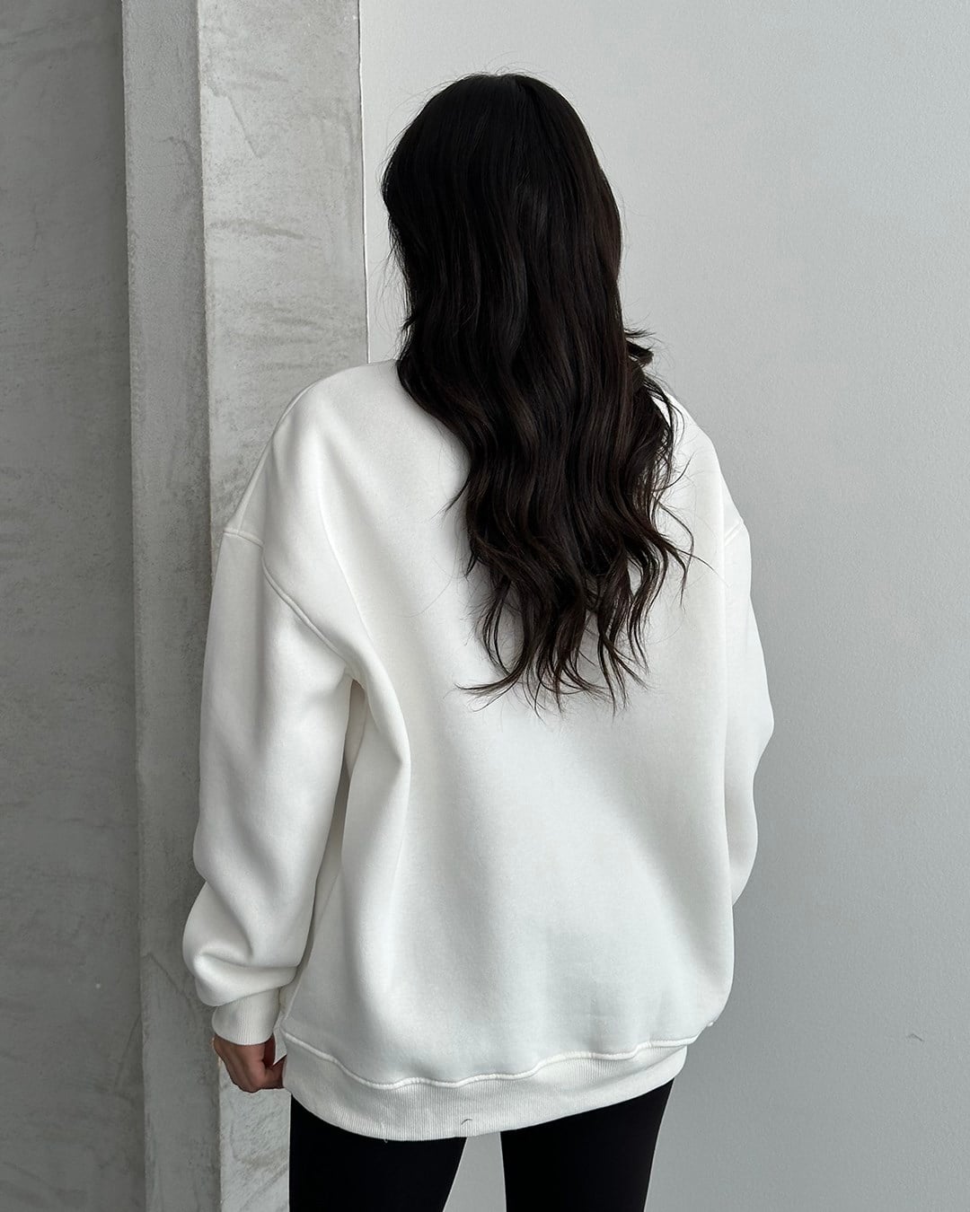 Unisex Düz Beyaz Sweatshirt