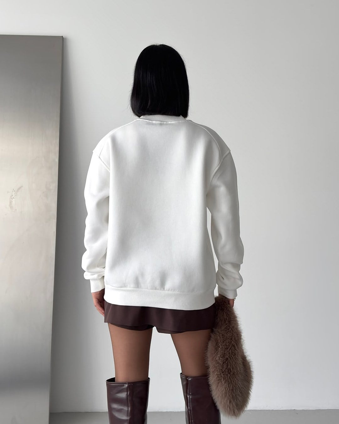 Unisex Düz Beyaz Sweatshirt