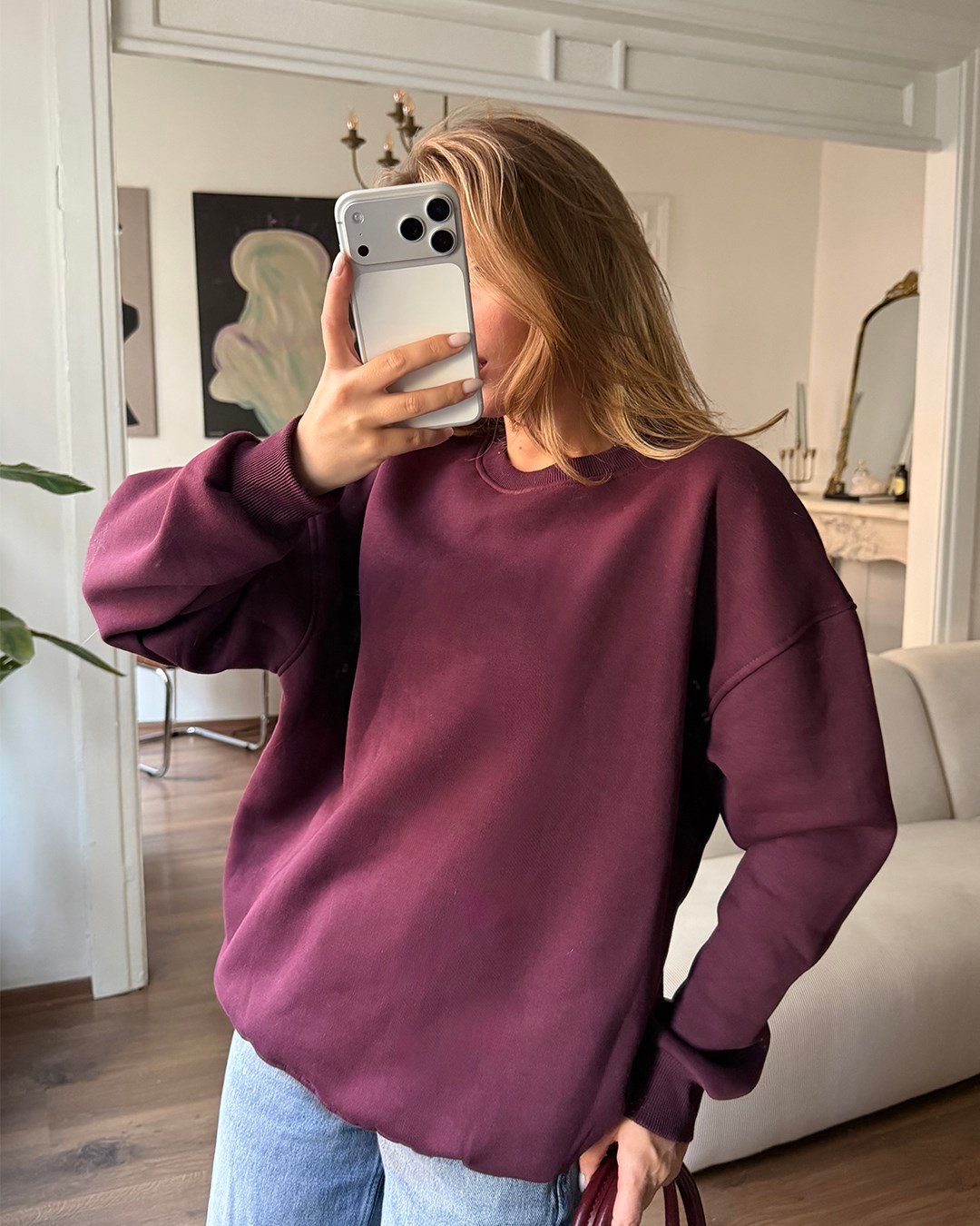Unisex Düz Bordo Sweatshirt