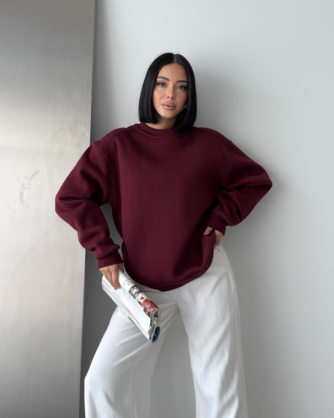 Unisex Düz Bordo Sweatshirt