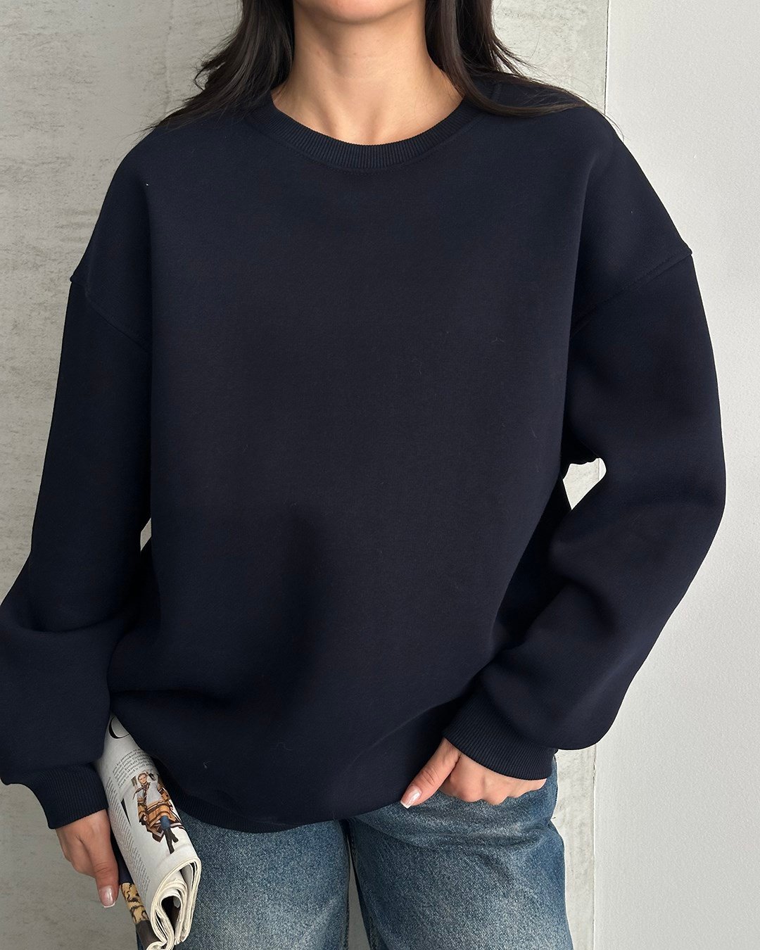 Unisex Düz Lacivert Sweatshirt