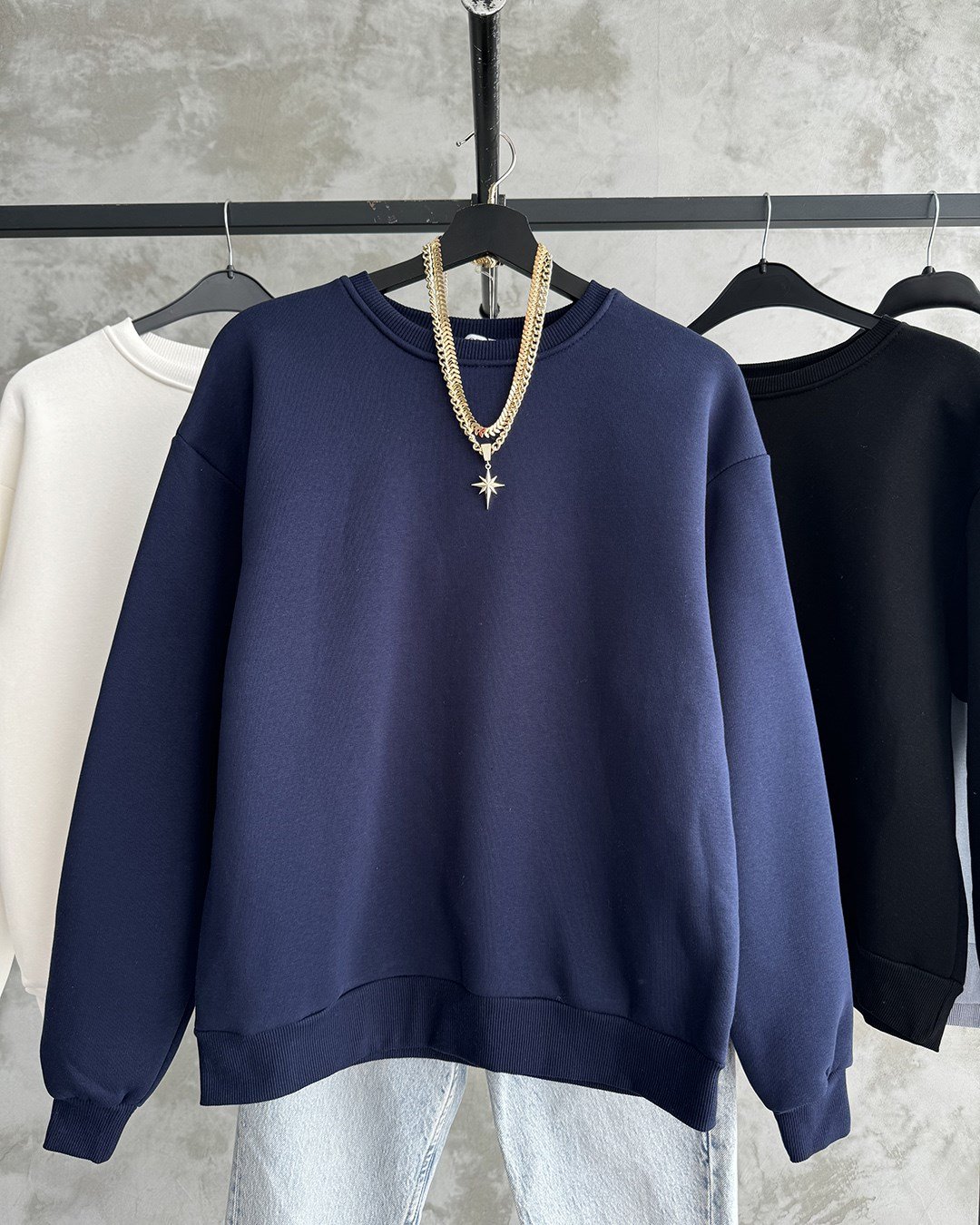 Unisex Düz Lacivert Sweatshirt