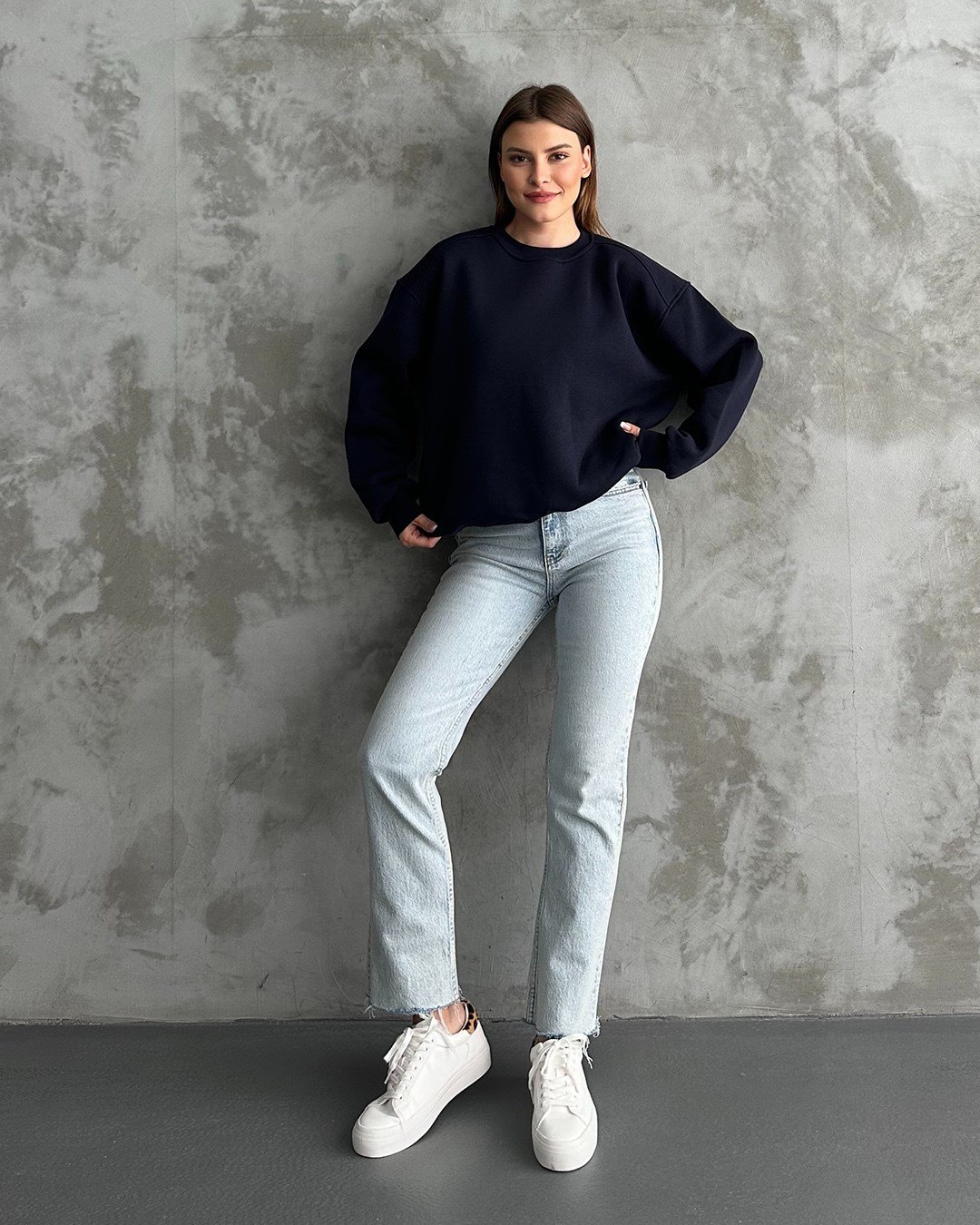 Unisex Düz Lacivert Sweatshirt