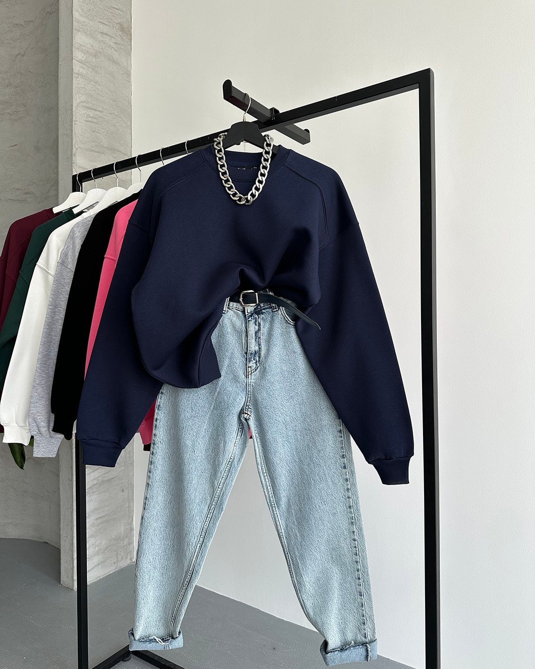 Unisex Düz Lacivert Sweatshirt