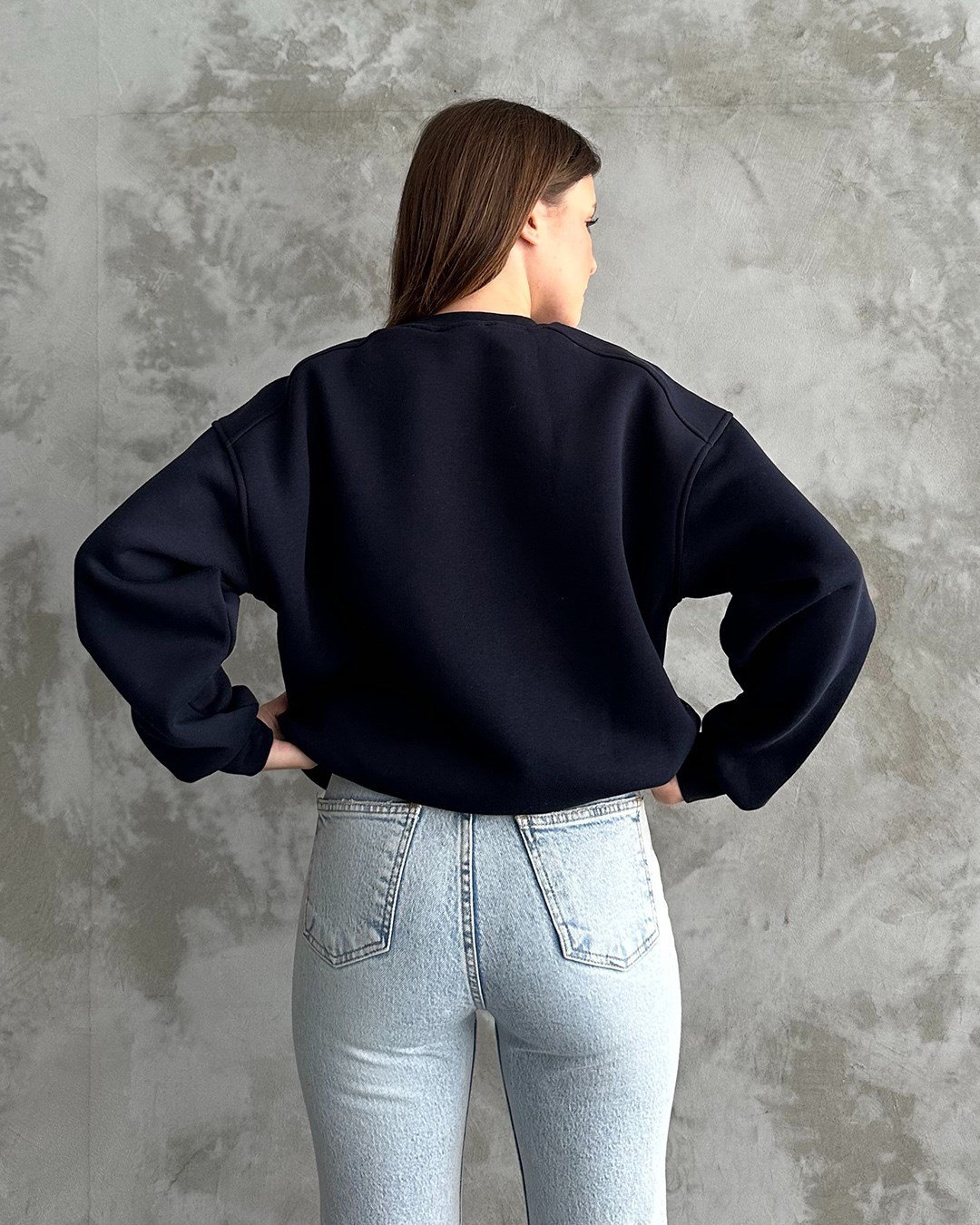 Unisex Düz Lacivert Sweatshirt