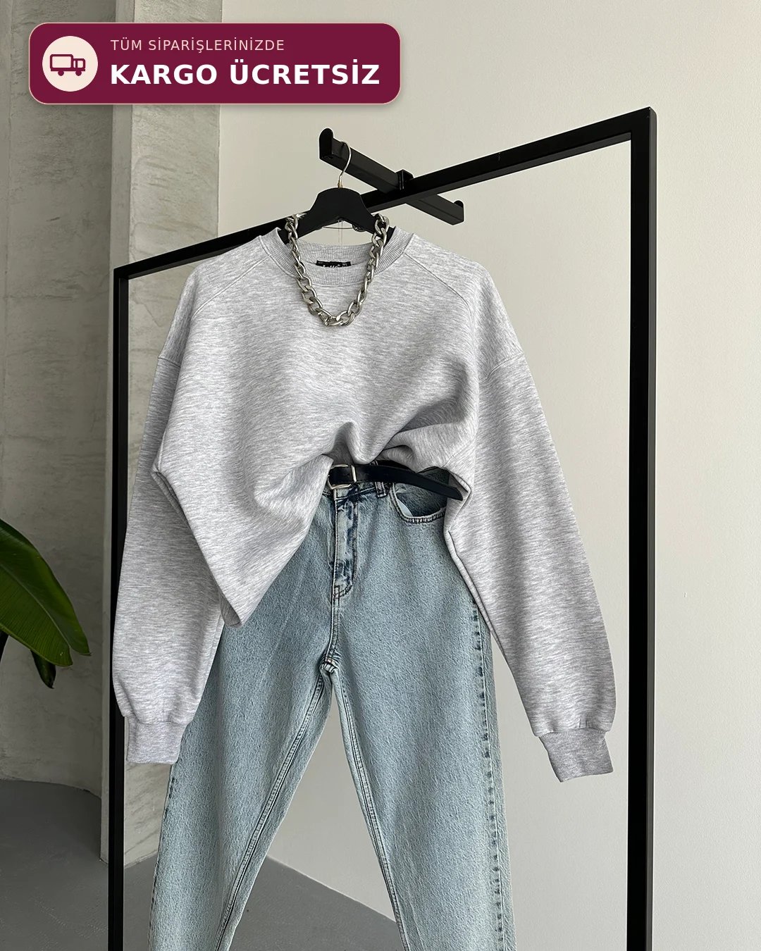 Unisex Düz Melanj Sweatshirt