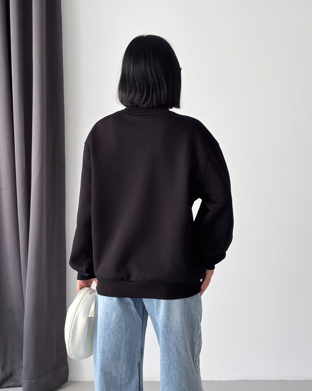 Unisex Düz Siyah Sweatshirt