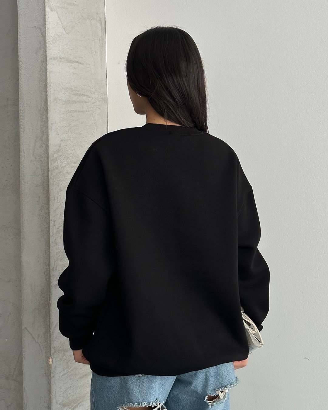 Unisex Düz Siyah Sweatshirt