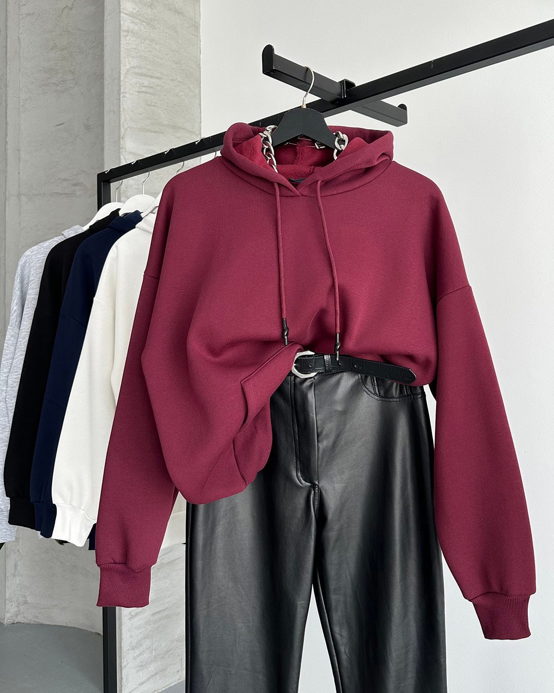 Unisex Kanguru Cepli Kapüşonlu Bordo Sweatshirt