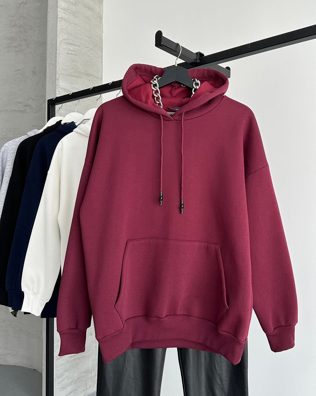 Unisex Kanguru Cepli Kapüşonlu Bordo Sweatshirt