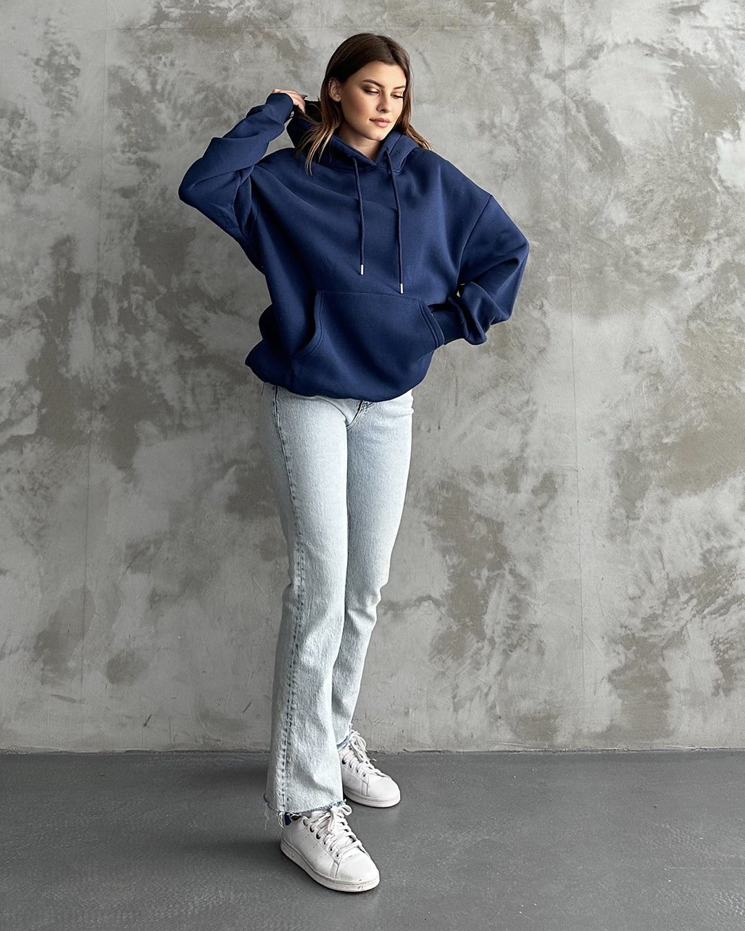 Unisex Kanguru Cepli Kapüşonlu Lacivert Sweatshirt