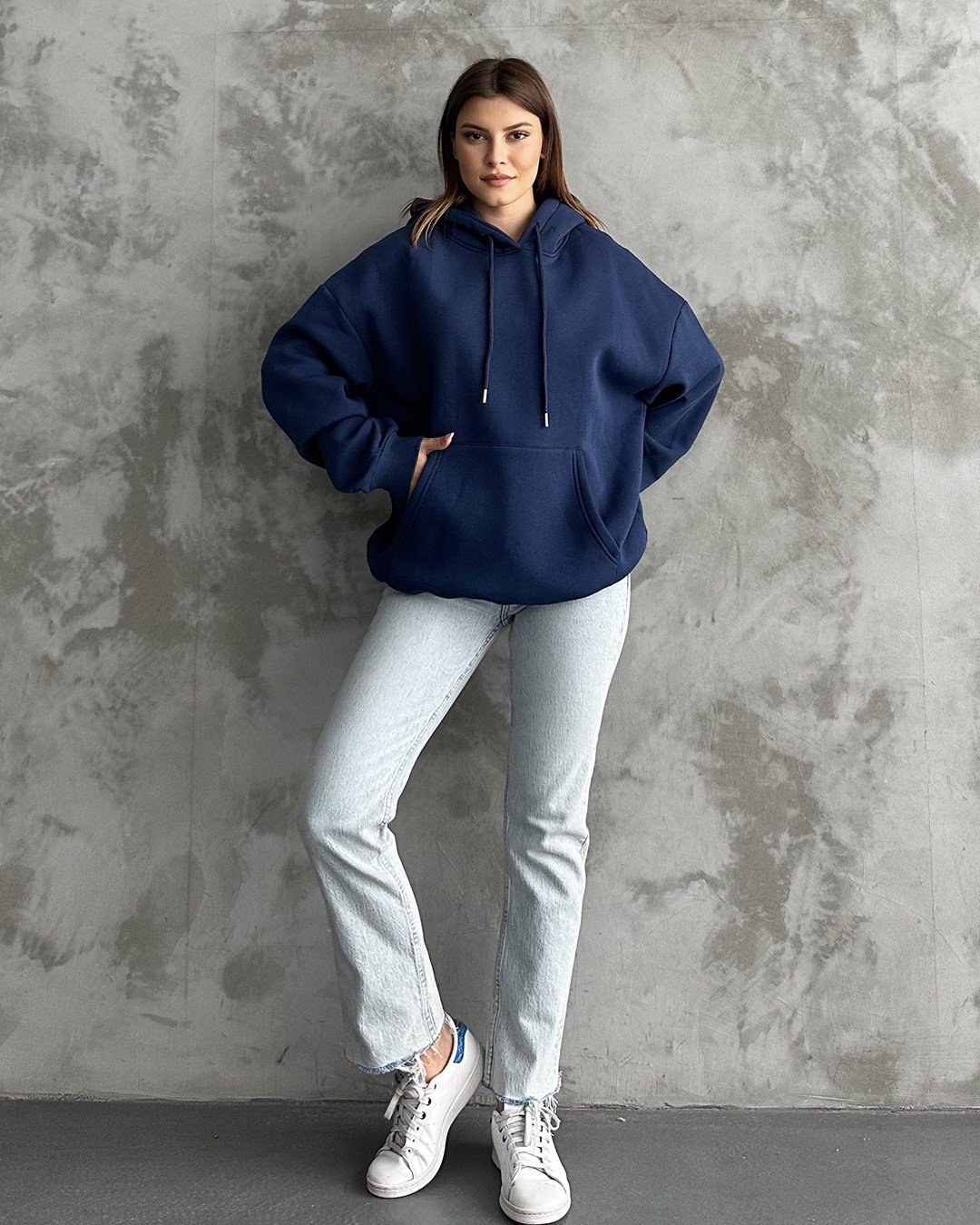 Unisex Kanguru Cepli Kapüşonlu Lacivert Sweatshirt