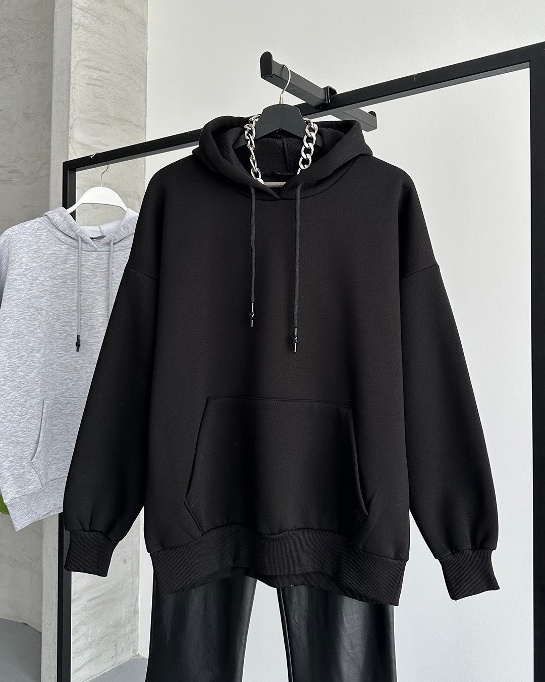 Unisex Kanguru Cepli Kapüşonlu Siyah Sweatshirt
