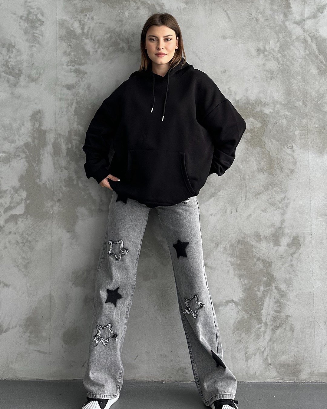 Unisex Kanguru Cepli Kapüşonlu Siyah Sweatshirt