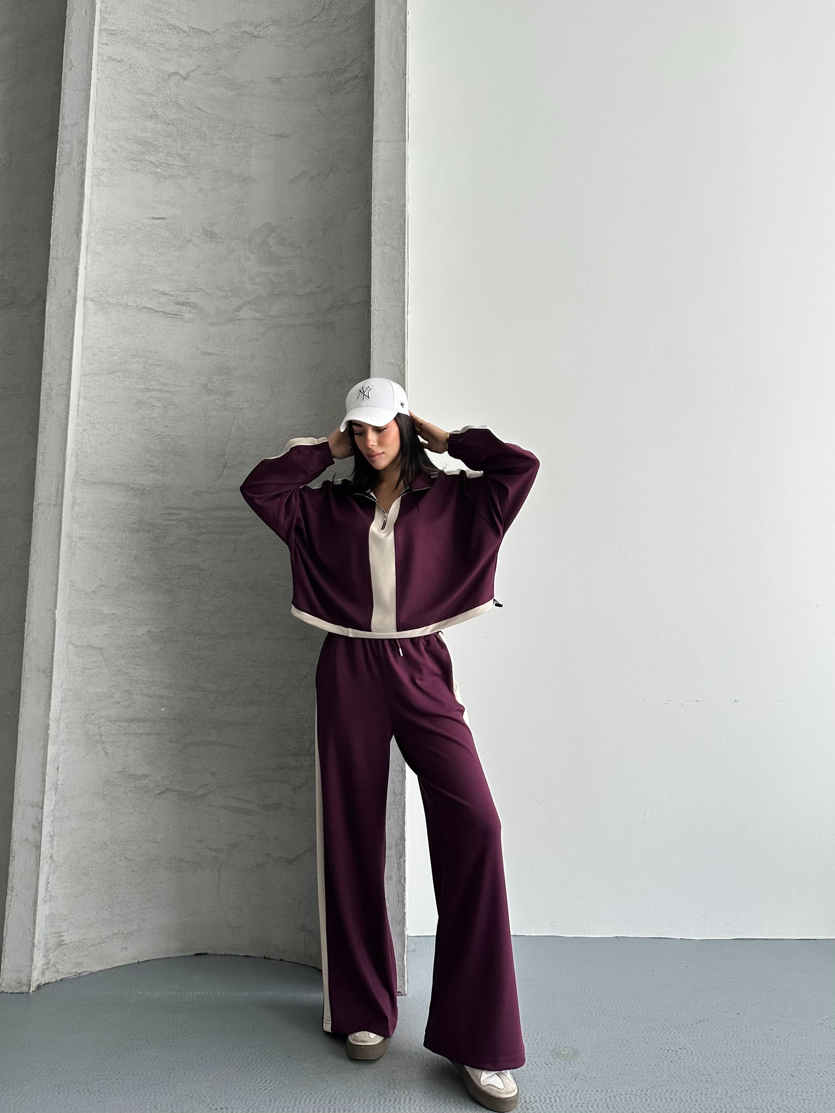 Urban Yarım Fermuarlı Bordo Eşofman Takımı