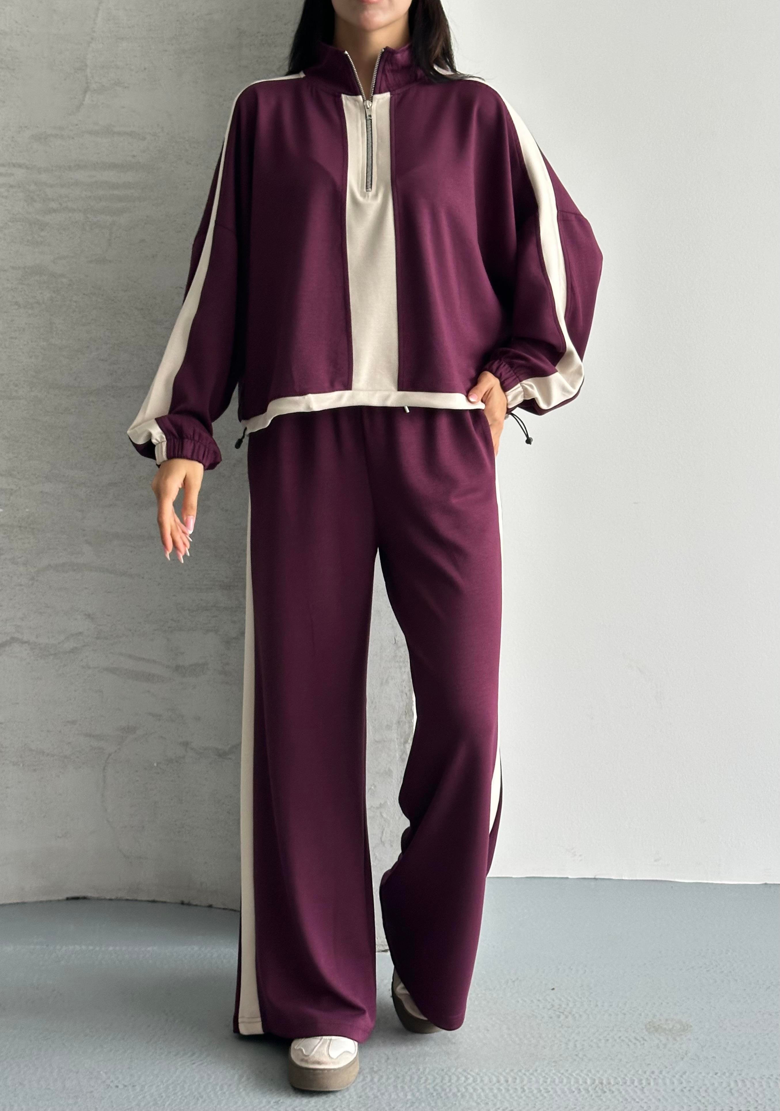 Urban Yarım Fermuarlı Bordo Eşofman Takımı