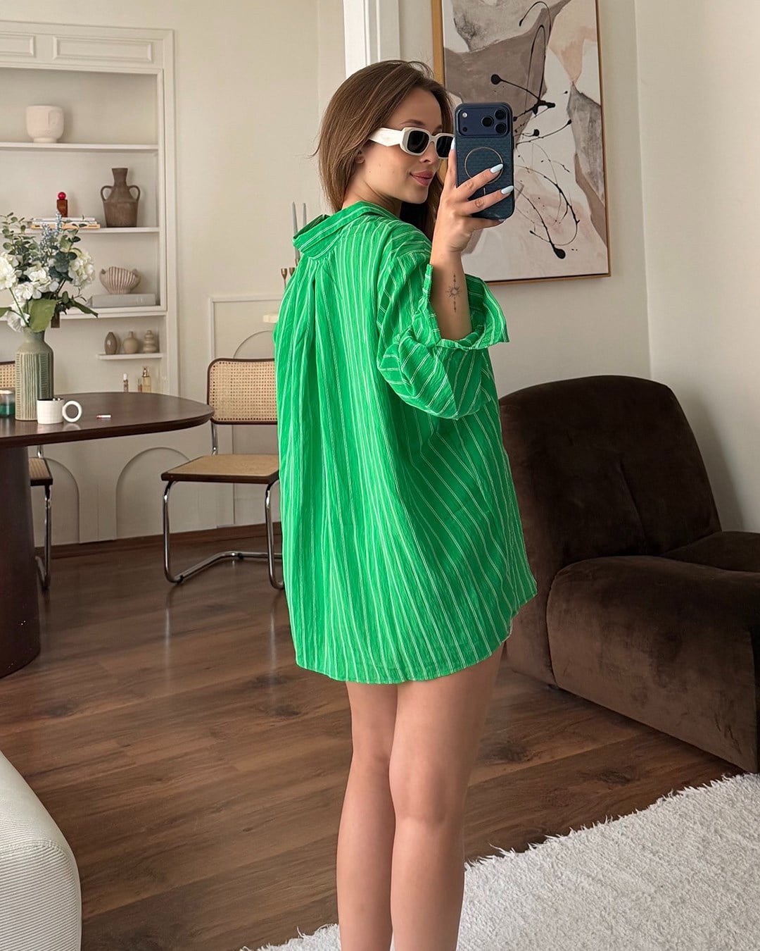 Yeşil Çizgili Oversize Gömlek