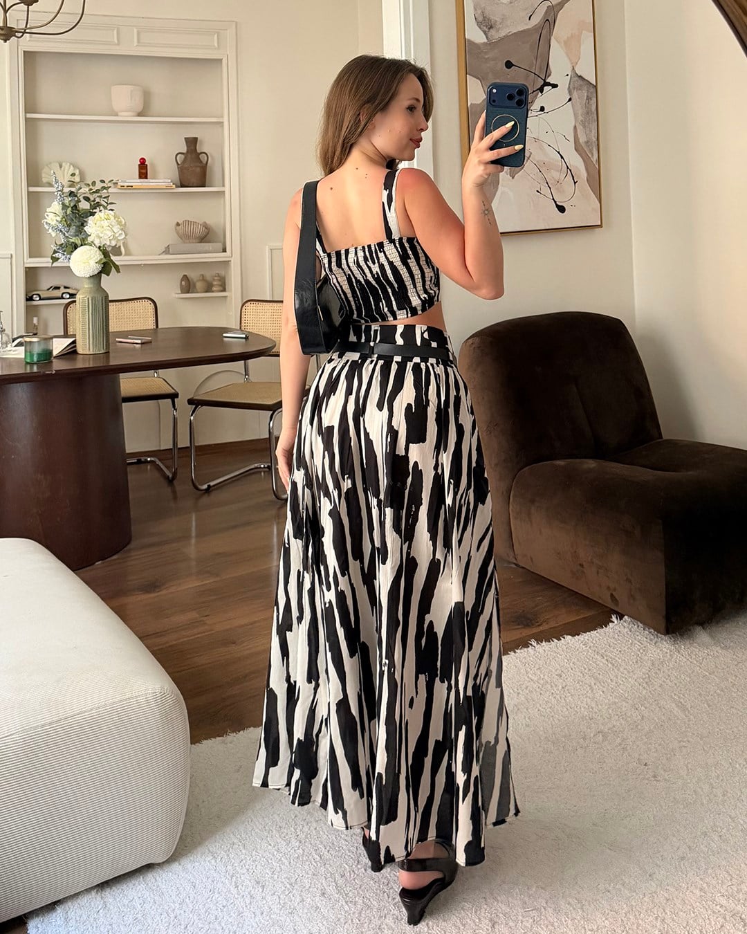 Zebra Desenli Crop Etek Takım