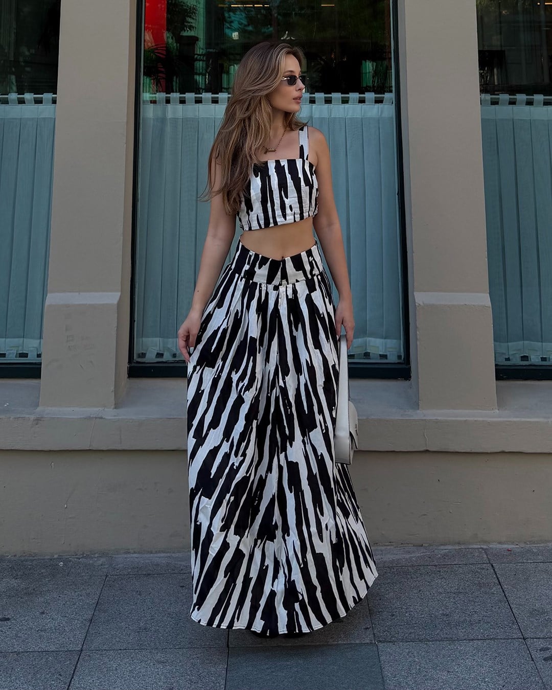 Zebra Desenli Crop Etek Takım
