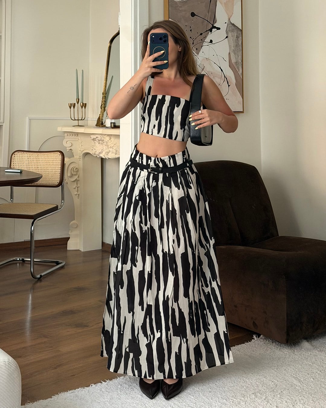 Zebra Desenli Crop Etek Takım