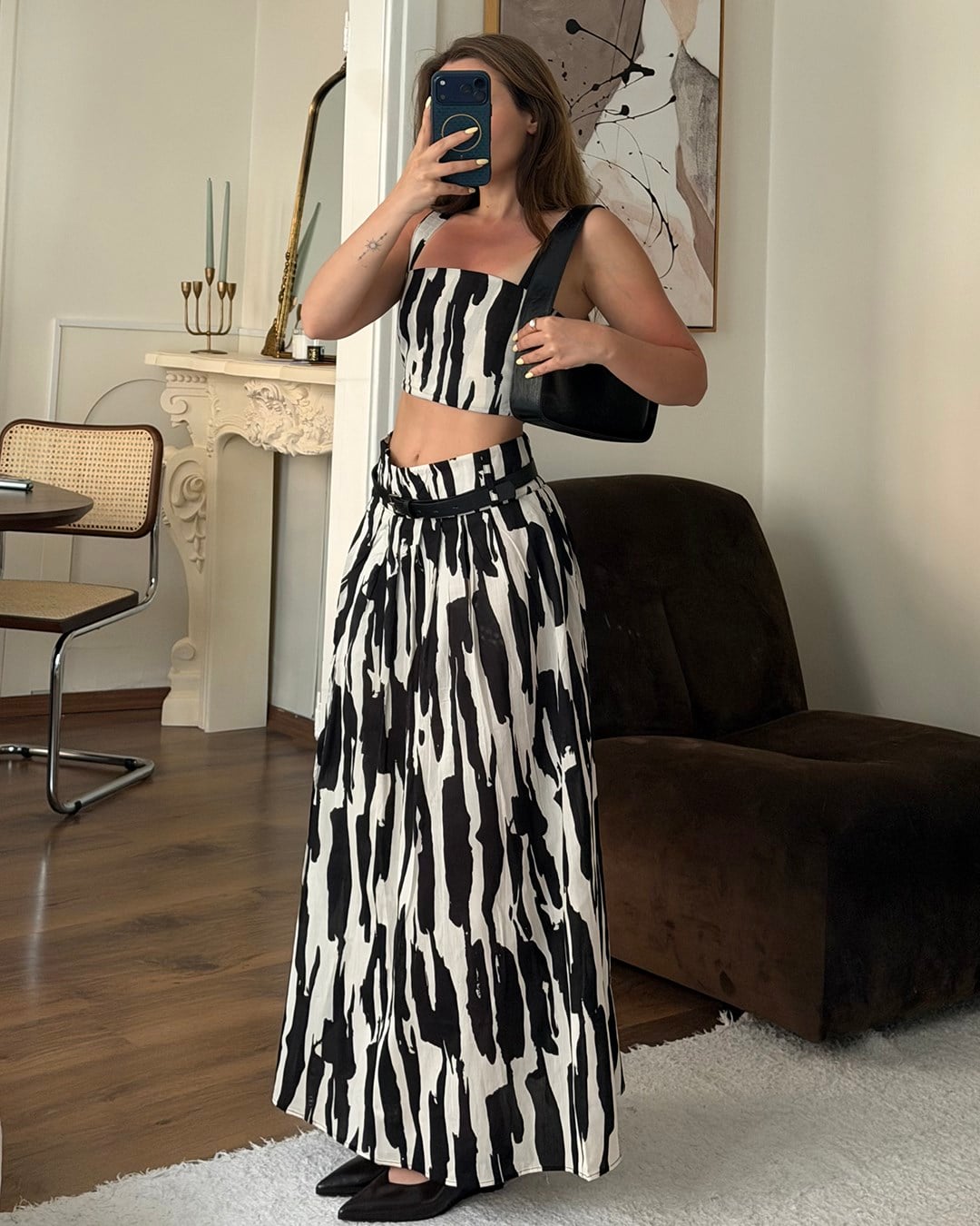 Zebra Desenli Crop Etek Takım