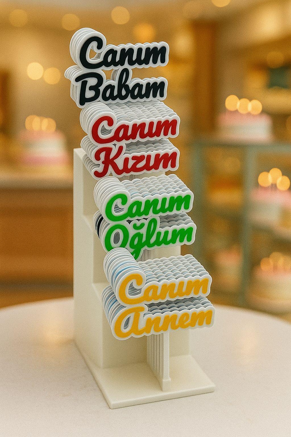 3D Aile Temalı Yazılı Pasta Süsü Seti | Canım Babam, Kızım, Oğlum, Annem