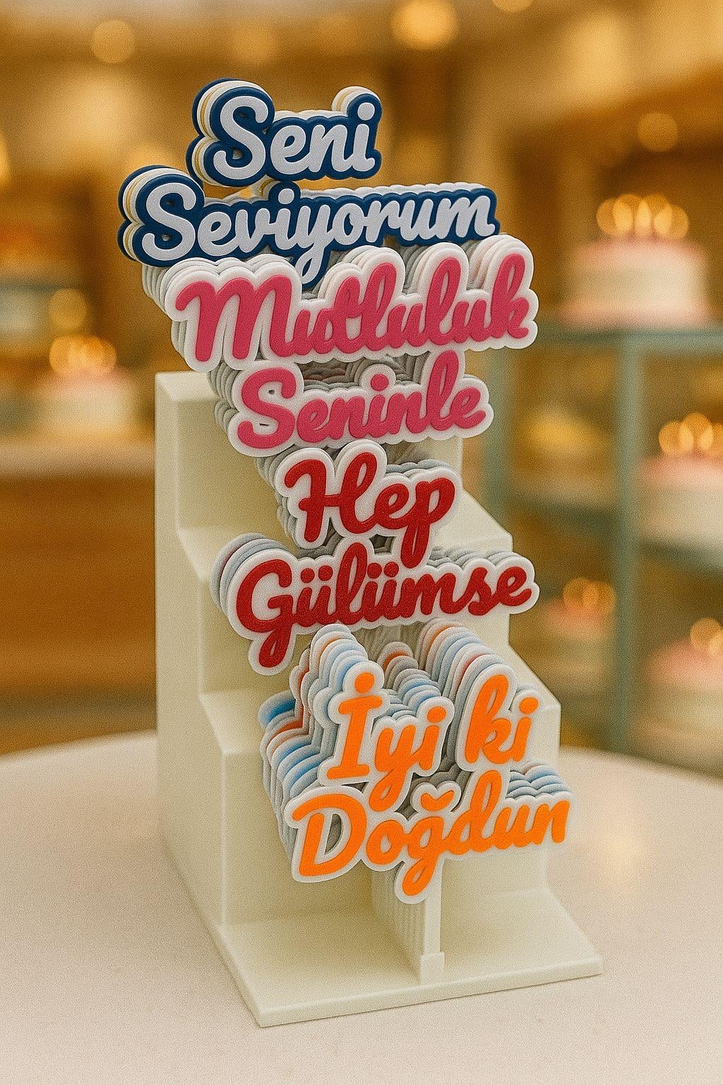 3D Romantik ve Tebrik Temalı Pasta Süsü Seti 🎂 | Seni Seviyorum, İyi ki Doğdun
