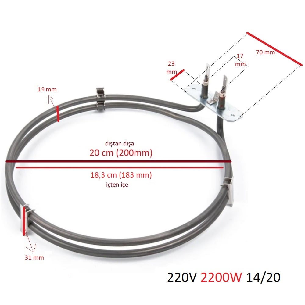 Altus - Alveus - Arçelik - Arnova Uyumlu Turbo Fırın Rezistansı 2200W