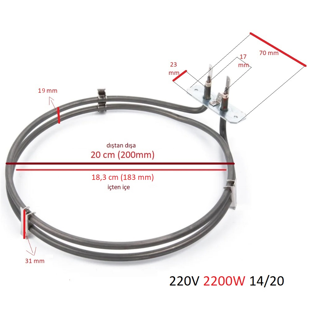 Altus - Alveus - Arçelik - Arnova Uyumlu Turbo Fırın Rezistansı 2200W