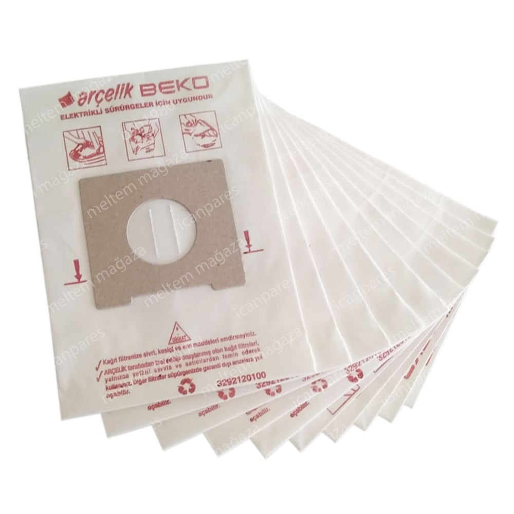 Arçelik Uyumlu C 460 - 560/Mite Buster/S 370 - 380/S 6380/S 6470/S 6550 serisi Süpürge Kağıt Toz Torbası 10 Adet