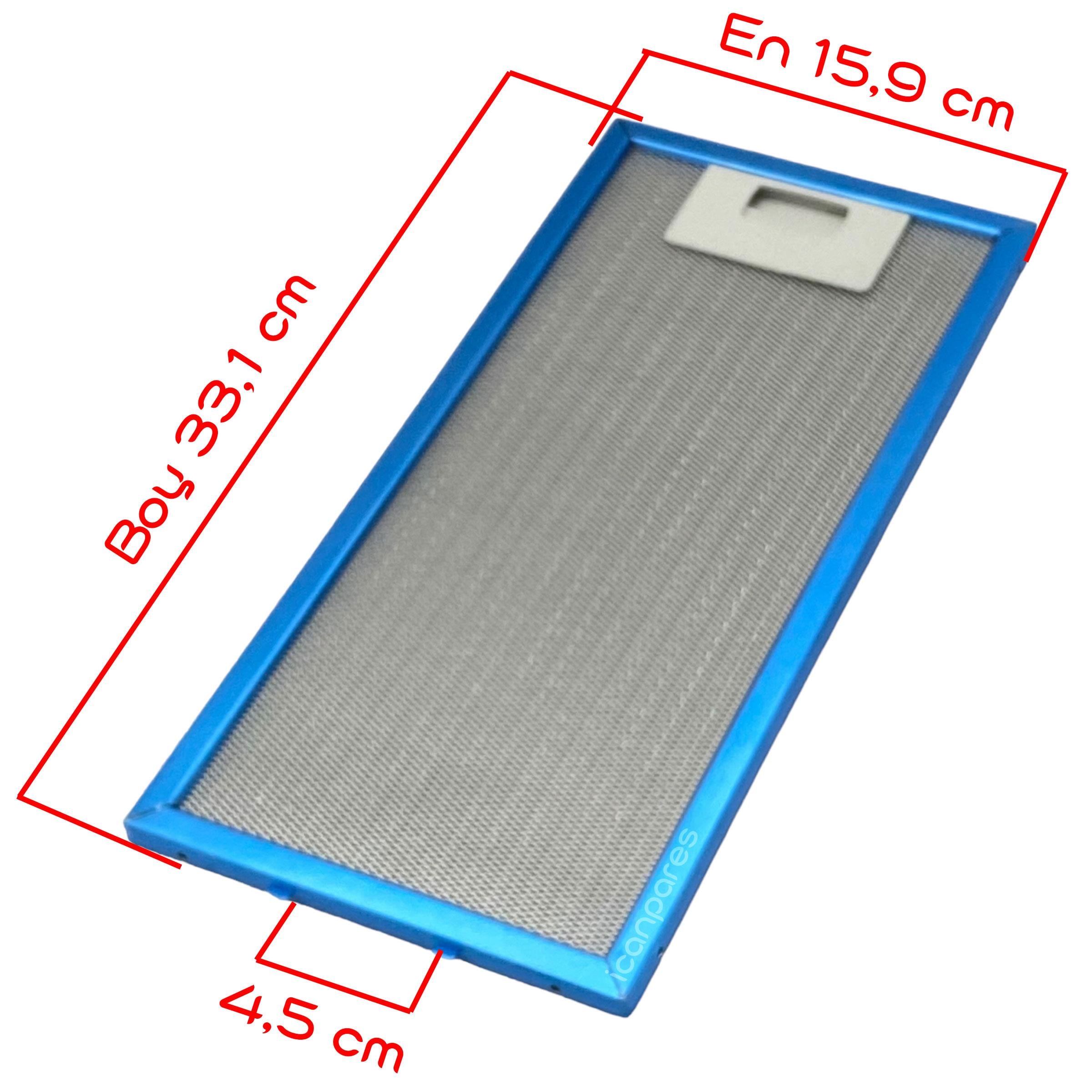 EN 15,9 cm BOY 33,1 cm - Arka Tırnak 4,5 cm Aspiratör Davlumbaz Metal Yağ Filtresi