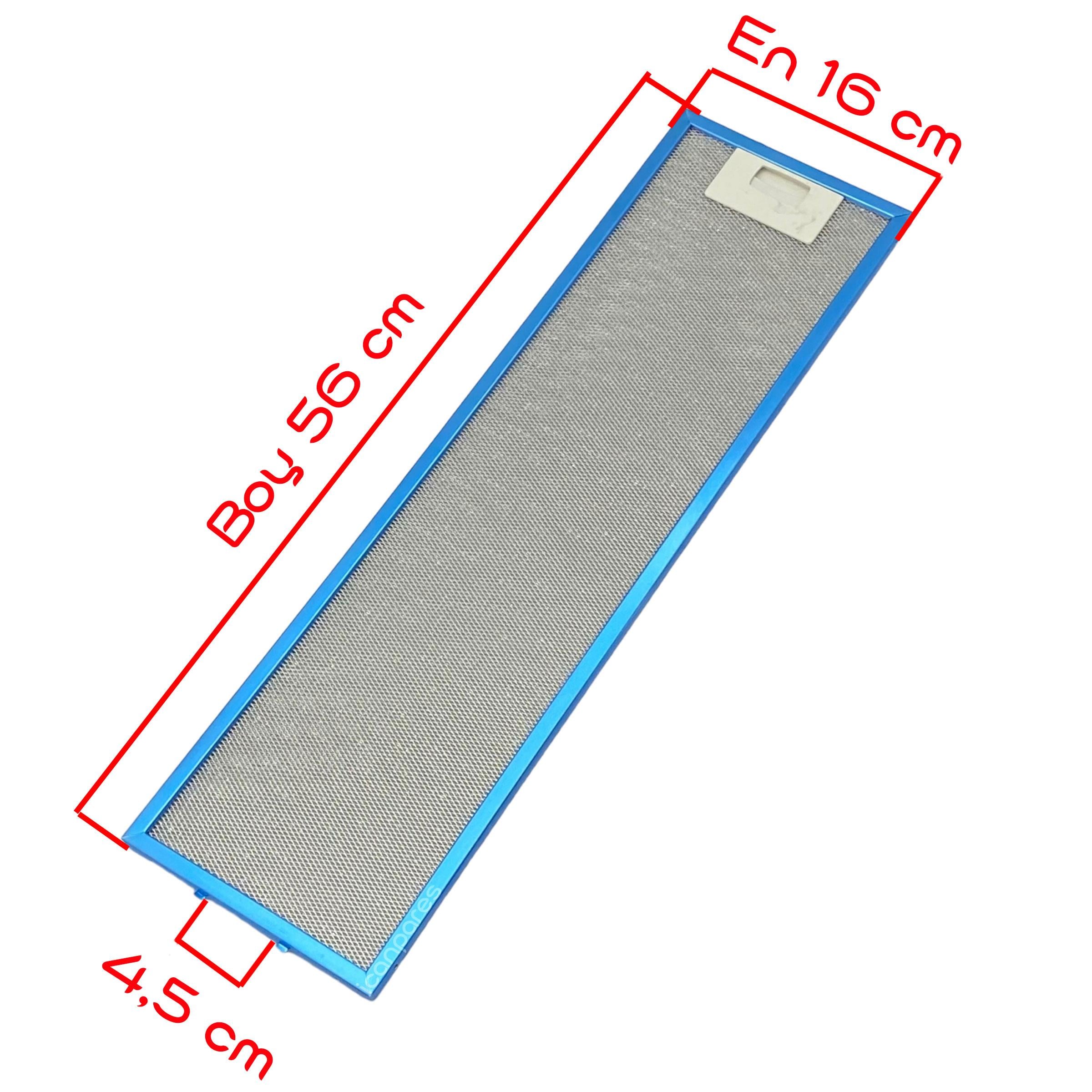 EN 16,0 cm BOY 56,0 cm - Arka Tırnak 4,5 cm Aspiratör Davlumbaz Metal Yağ Filtresi