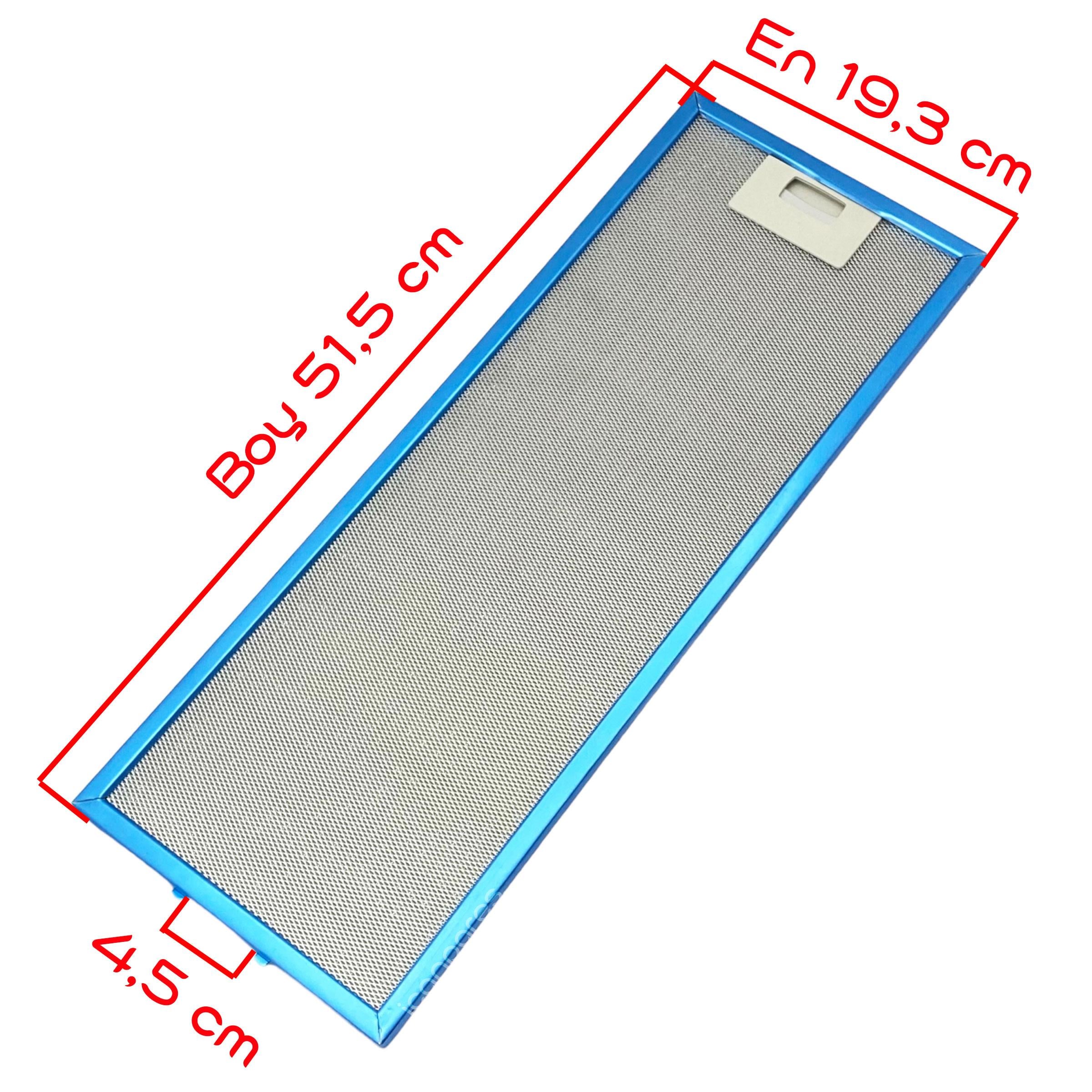EN 19,3 cm BOY 51,5 cm - Arka Tırnak 4,5 cm Aspiratör Davlumbaz Metal Yağ Filtresi