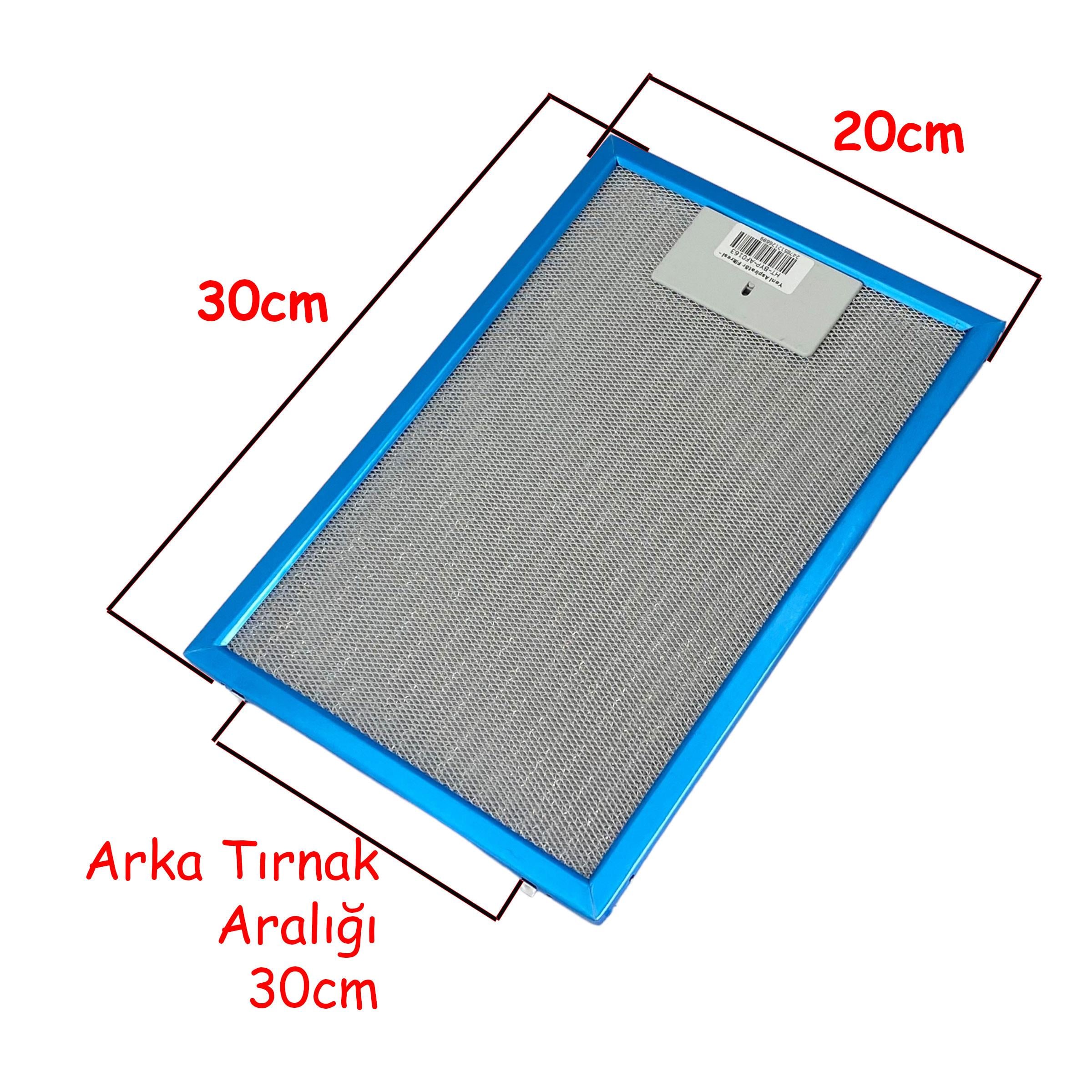 EN 20,0 cm BOY 30,0 cm - Arka Tırnak 13,5 cm Aspiratör Davlumbaz Metal Yağ Filtresi