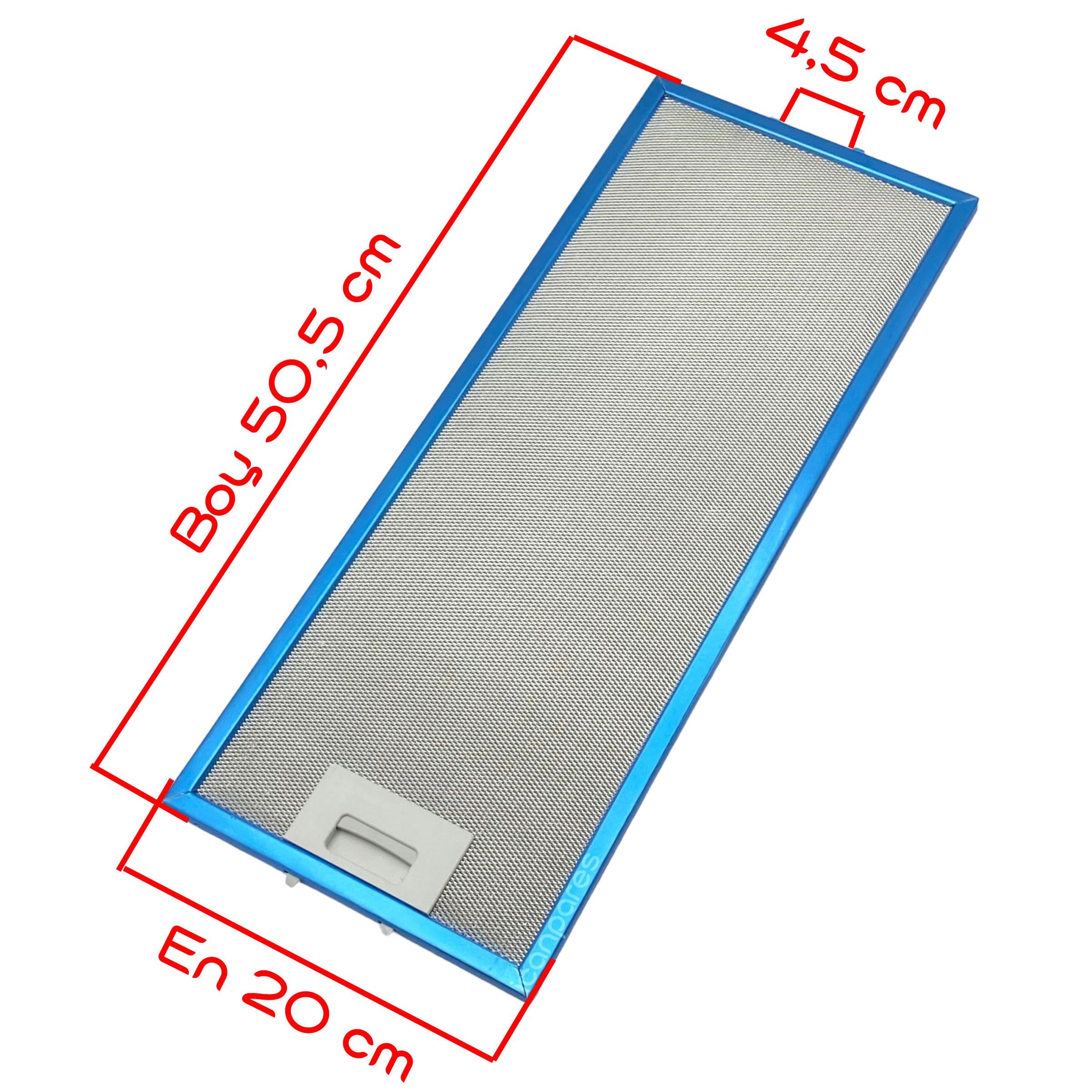 EN 20,0 cm BOY 50,5 cm - Arka Tırnak 4,5 cm Aspiratör Davlumbaz Metal Yağ Filtresi