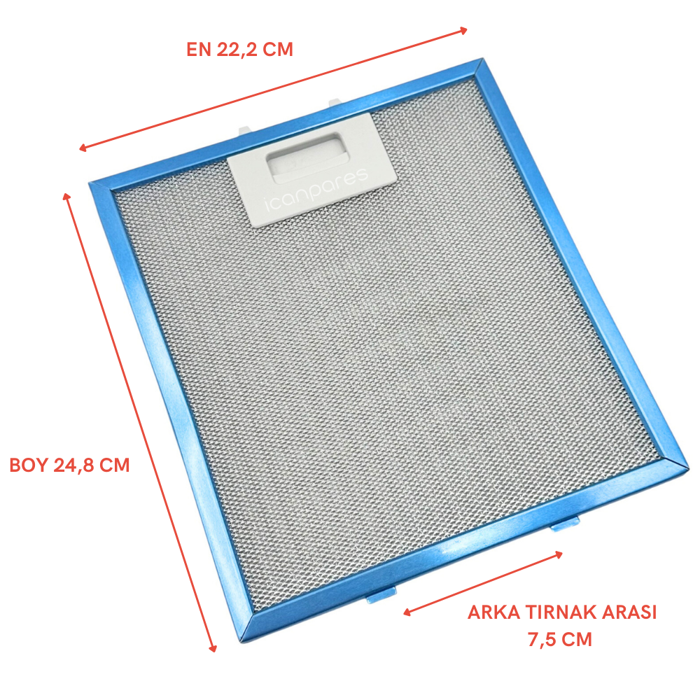 En 222mm Boy 248mm Arka Tırnak Arası 75mm Aspratör Filtresi 22,2cm*24,8cm