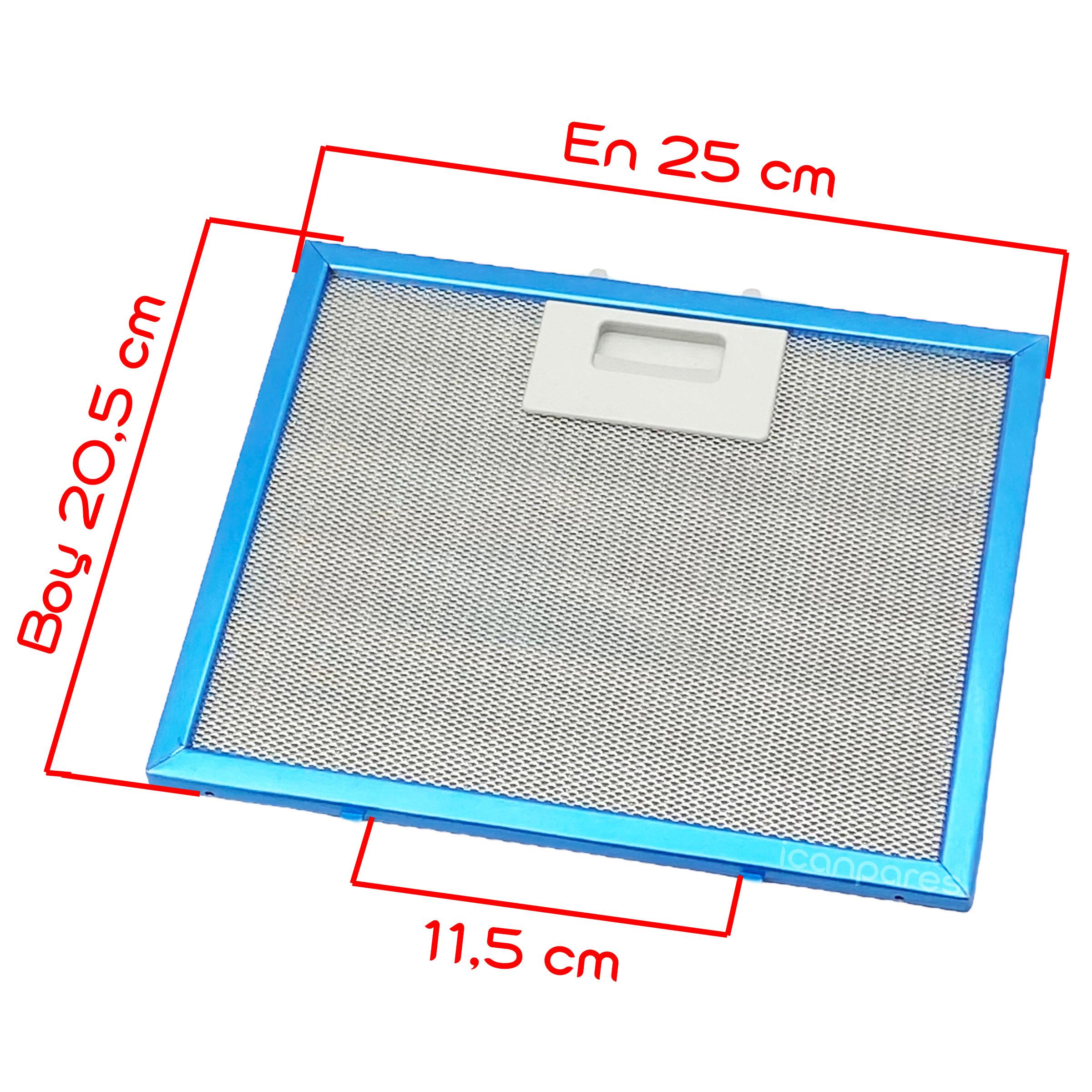 EN 25,0 cm BOY 20,5 cm - Arka Tırnak 11,5 cm Aspiratör Davlumbaz Metal Yağ Filtresi