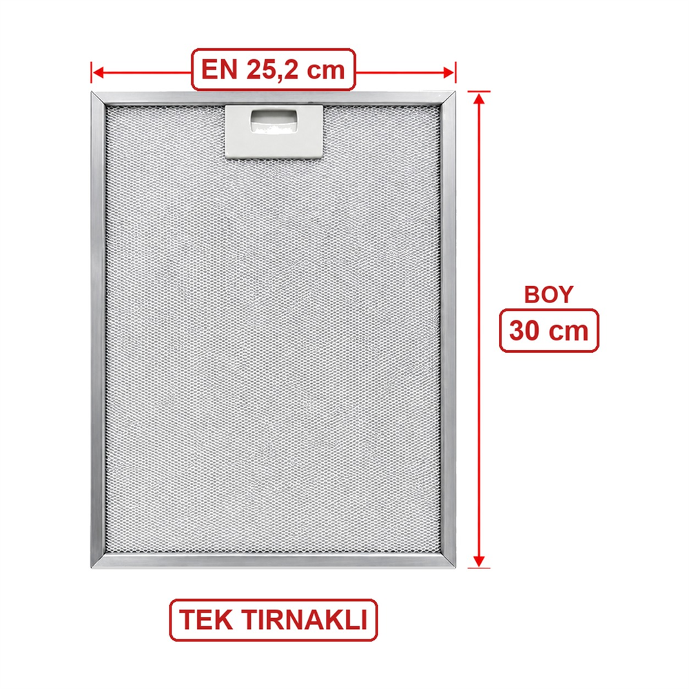 EN 25,2 cm BOY 30 cm - TEK TIRNAKLI Aspiratör Davlumbaz Metal Yağ Filtresi