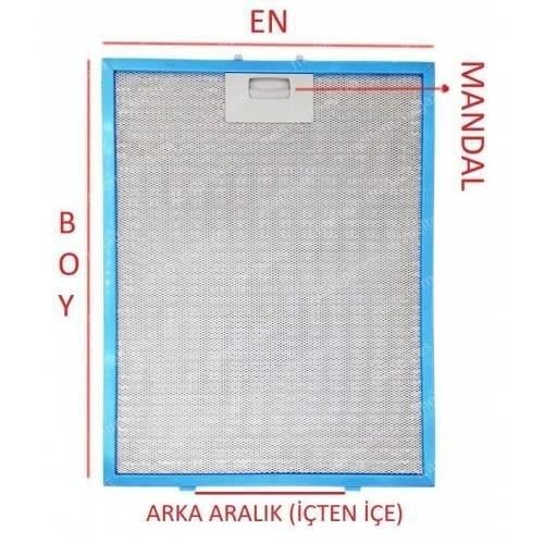 EN 27,3 cm BOY 32,0 cm - Arka Tırnak 4,5 cm Aspiratör Davlumbaz Metal Yağ Filtresi