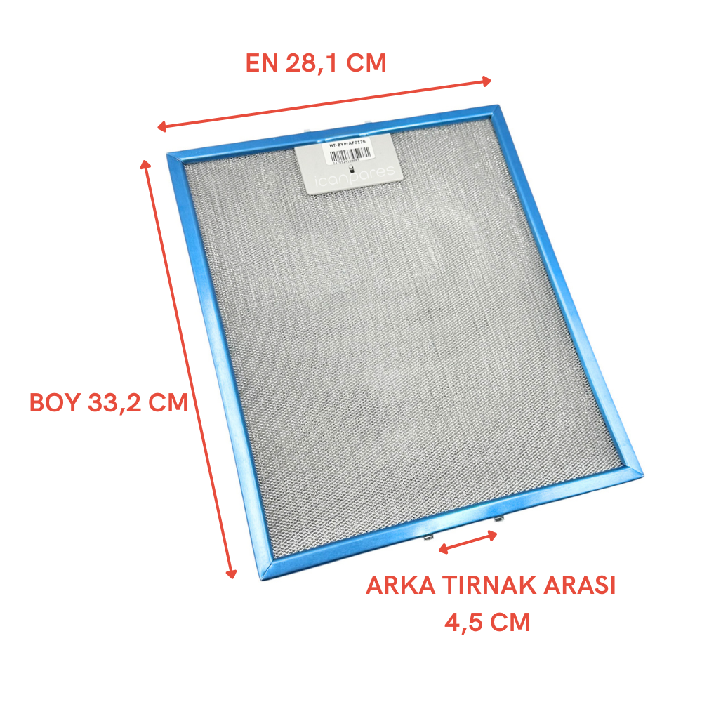 En 281mm Boy 332mm Arka Tırnak Arası 45mm Aspiratör Metal Yağ Filtresi 28,1*33,2cm