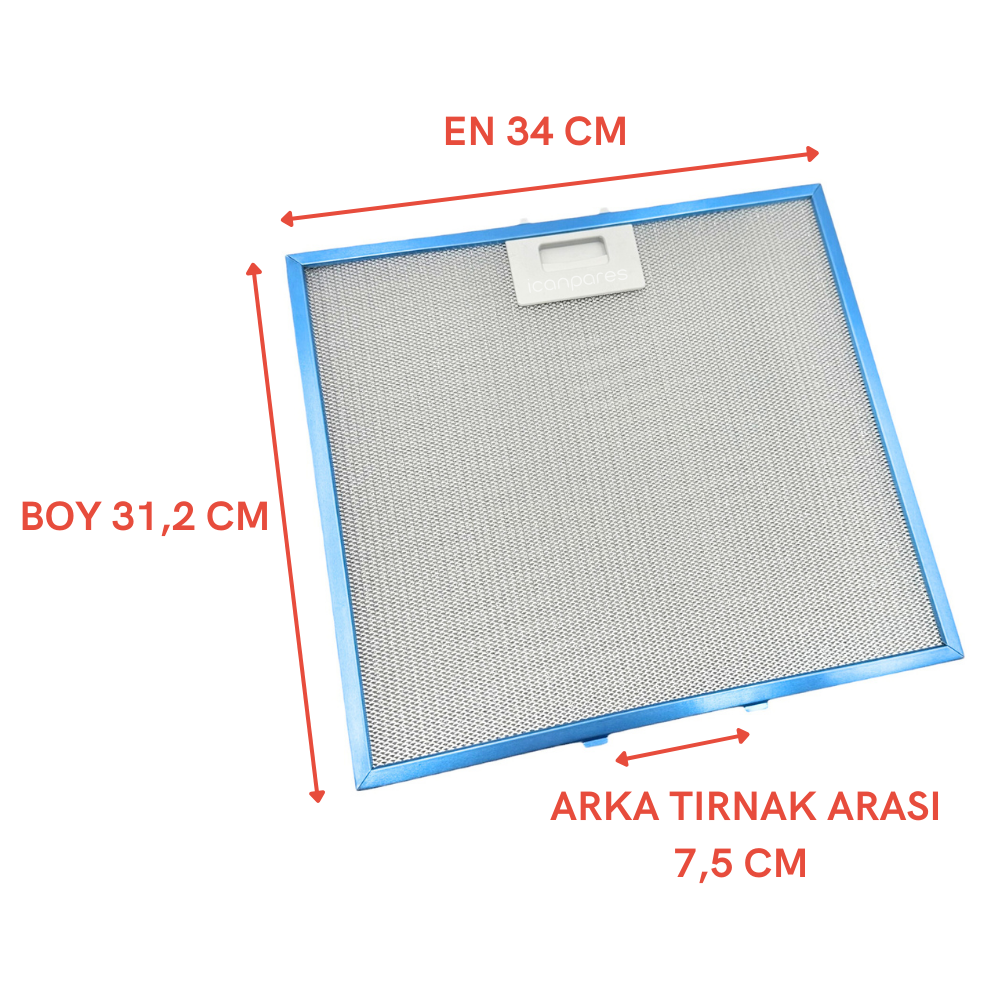 En 340mm Boy 312mm Arka Tırnak Arası 75mm Aspiratör Metal Yağ Filtresi 34cm*31,2cm