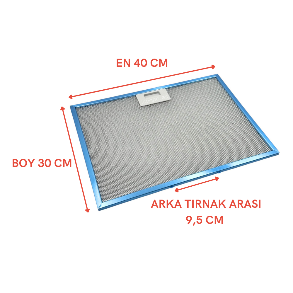 En 400mm Boy 300mm Arka Tırnak Arası 95mm Aspiratör Metal Yağ Filtresi 40*30cm